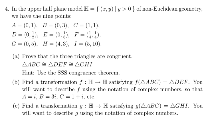 4 In The Upper Half Plane Model H X Y Y 0 Chegg Com