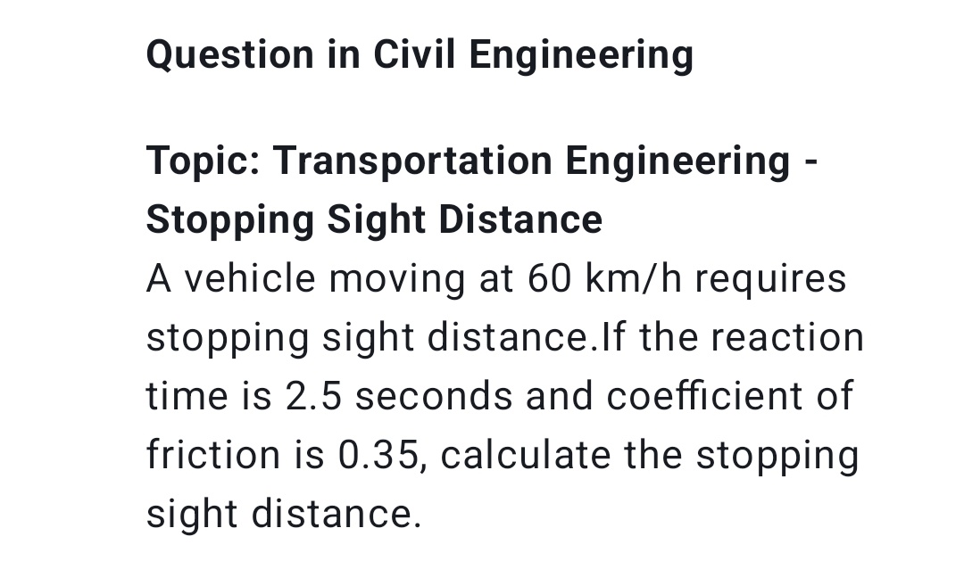 Solved Question in Civil Engineering Topic: Transportation | Chegg.com