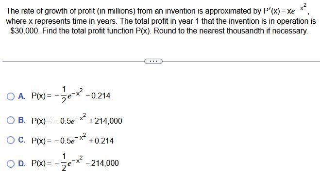 Solved The rate of growth of profit (in millions) from an | Chegg.com