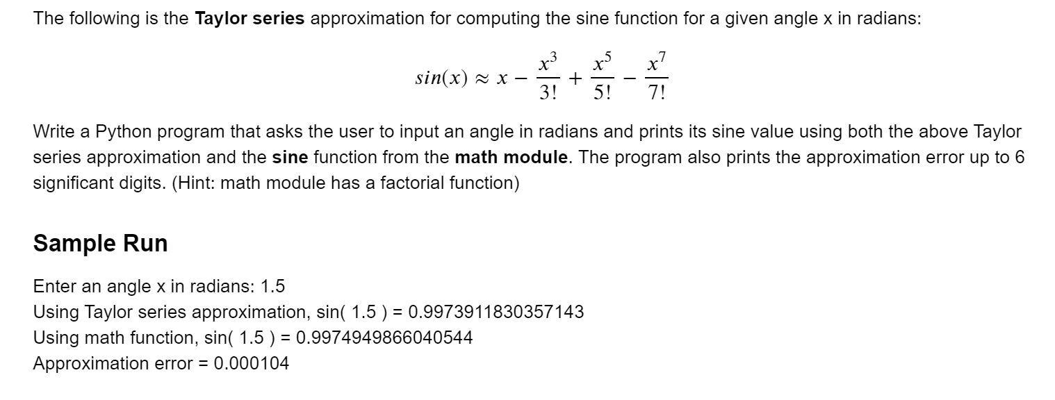 Solved The following is the Taylor series approximation for | Chegg.com