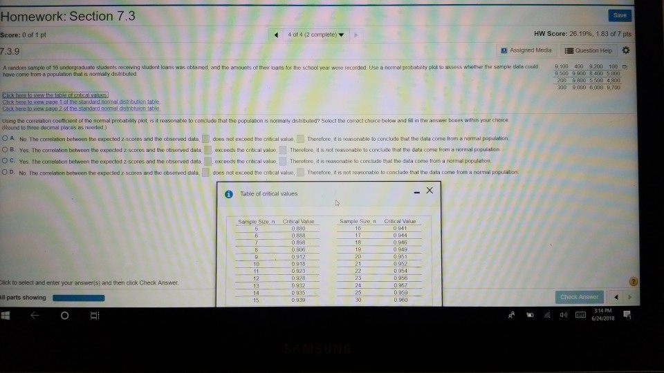 Solved Homework: Section 7.3 Score: 0 of 1 pt 7.3.9 A random | Chegg.com