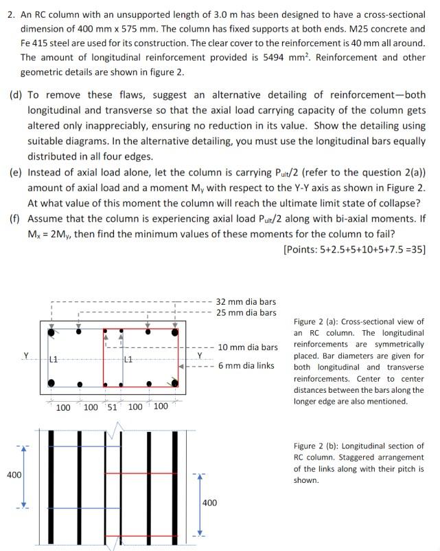 Solved 2. An RC column with an unsupported length of 3.0 m | Chegg.com