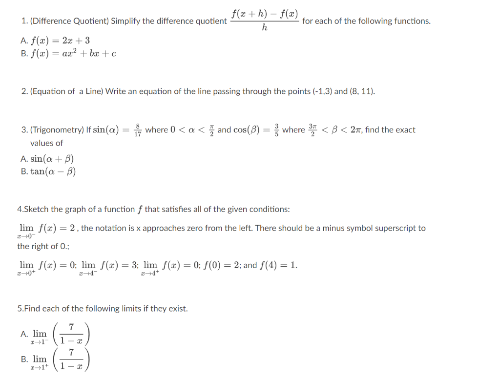 Solved 1. (Difference Quotient) Simplify the difference | Chegg.com