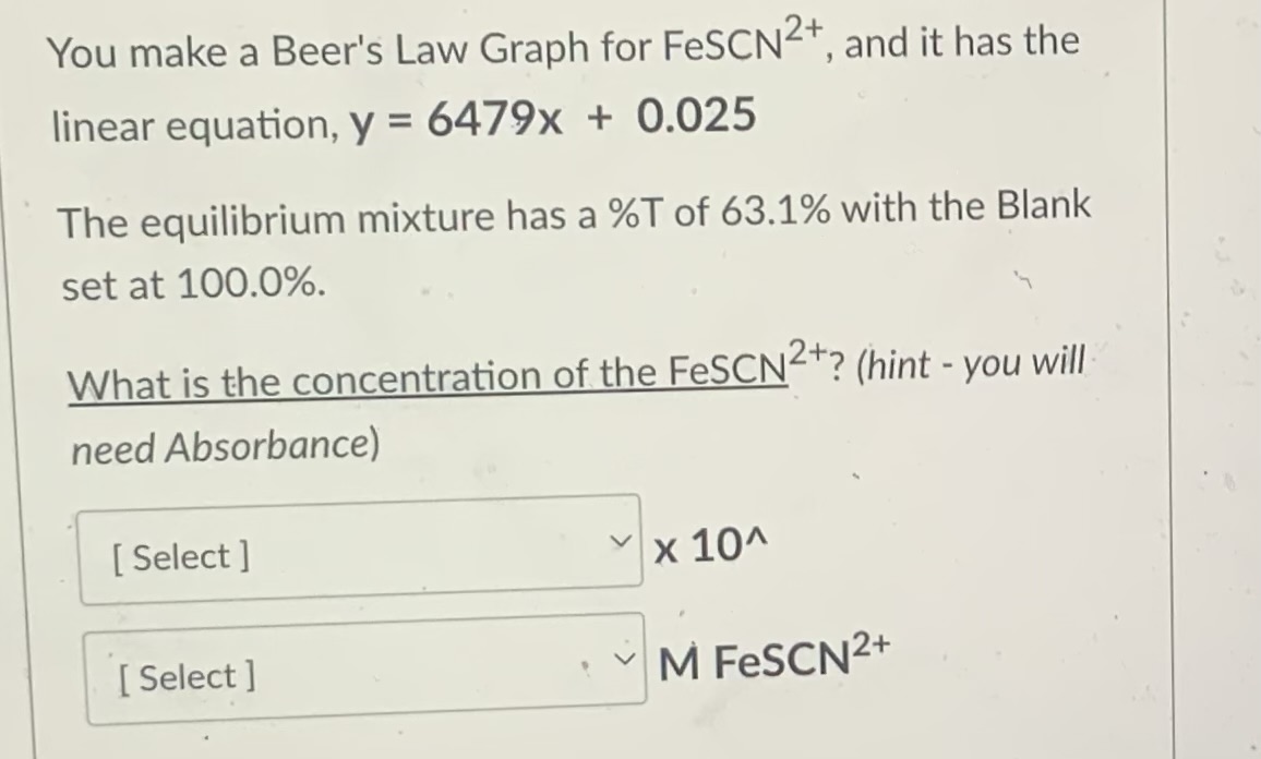 Solved You make a Beer's Law Graph for FeSCN2+, and it has | Chegg.com