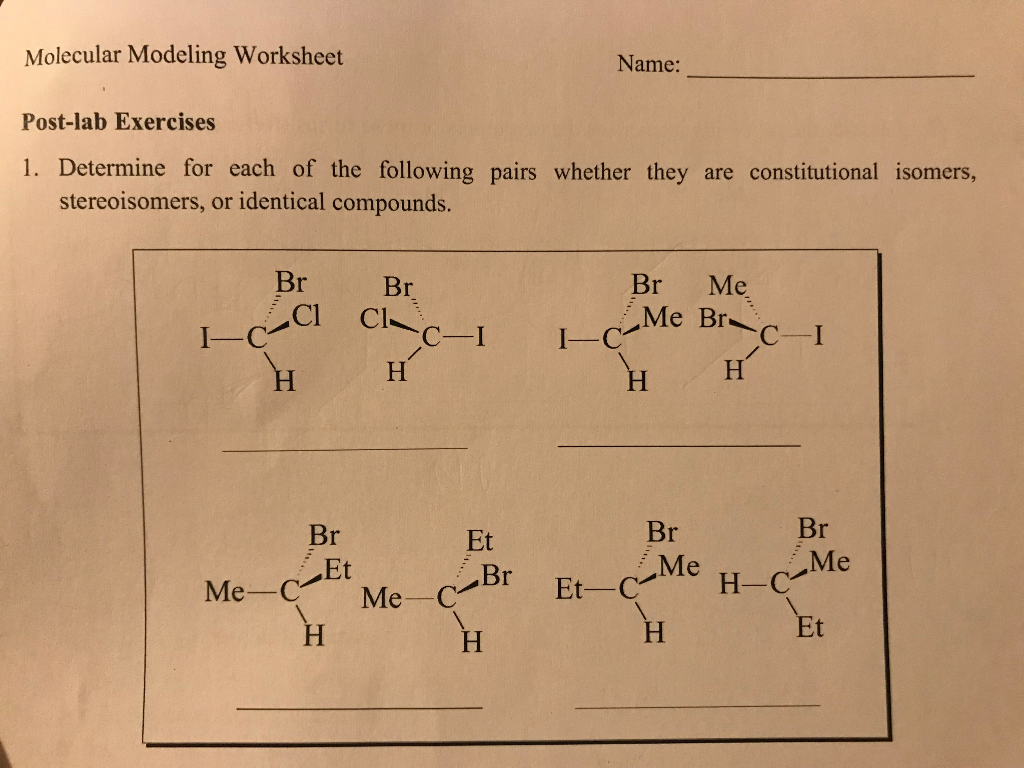 Solved Molecular Modeling Worksheet Postlab Exercises 1.