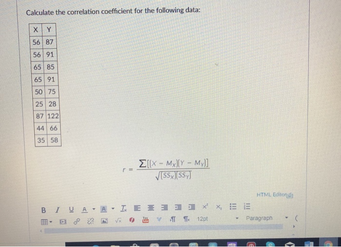 Solved Calculate the correlation coefficient for the | Chegg.com