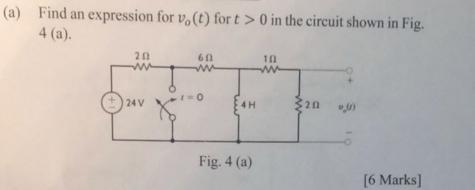 Solved A) Find An Expression For Vo(t) For T>0 In The | Chegg.com