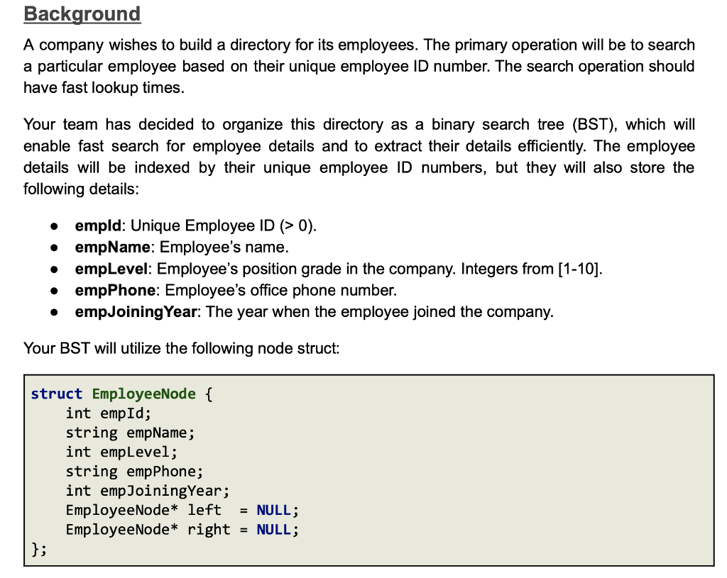 Background A company wishes to build a directory for | Chegg.com