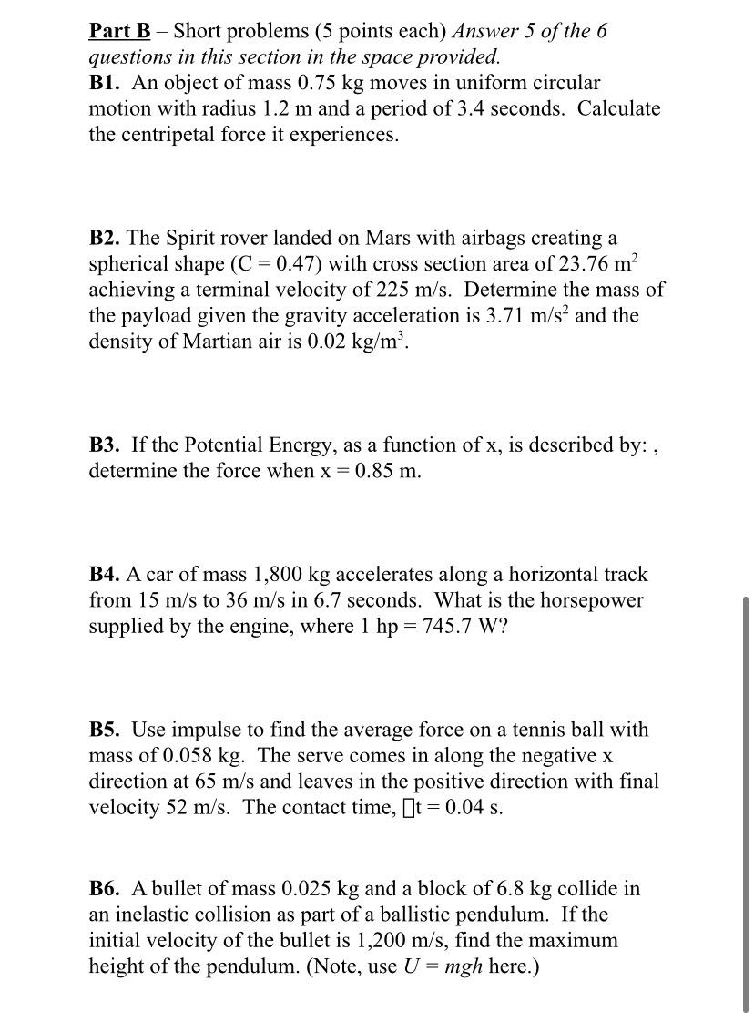 Solved Part B - Short problems (5 points each) Answer 5 of | Chegg.com