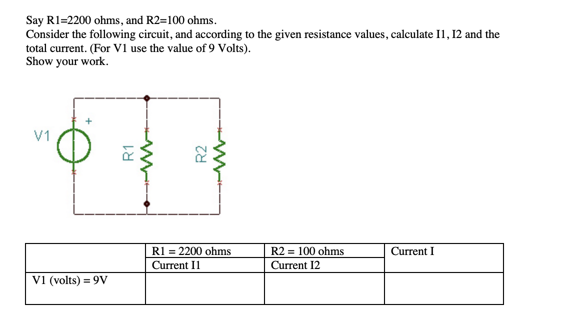 Solved Say R1=2200 ohms, and R2=100 ohms. Consider the | Chegg.com