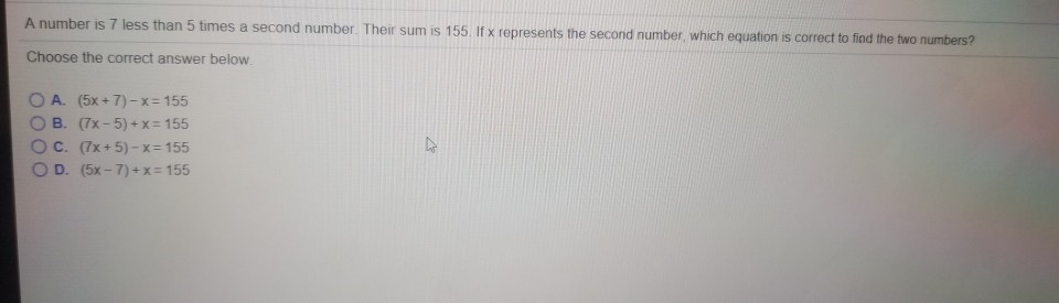 Solved A number is 7 less than 5 times a second number. | Chegg.com ...