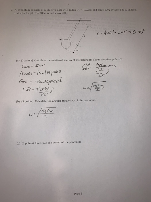 Solved 7. A pendulum consists of a uniform disk with radius | Chegg.com