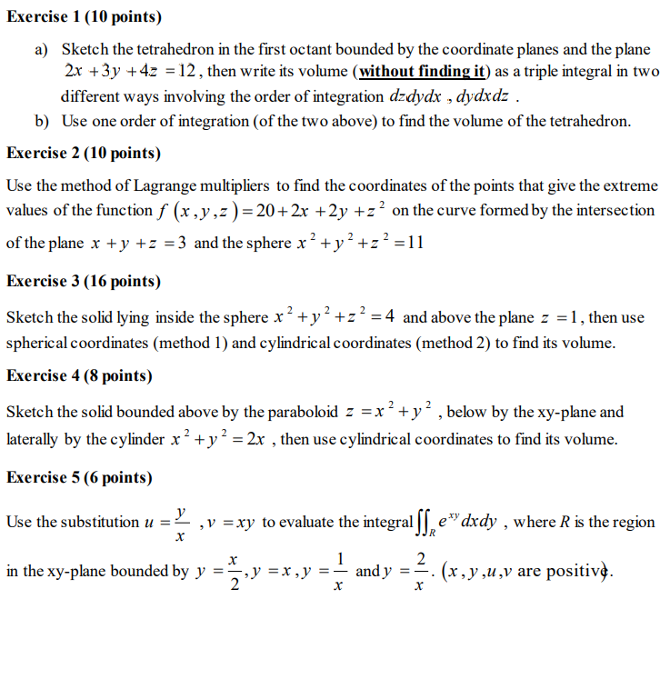 Solved Exercise 1 10 Points A Sketch The Tetrahedron In Chegg Com