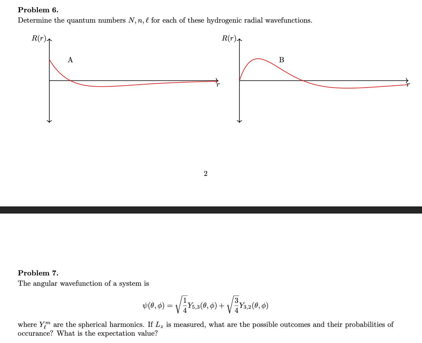 Solved Problem 6. Determine the quantum numbers N,n,ℓ for | Chegg.com