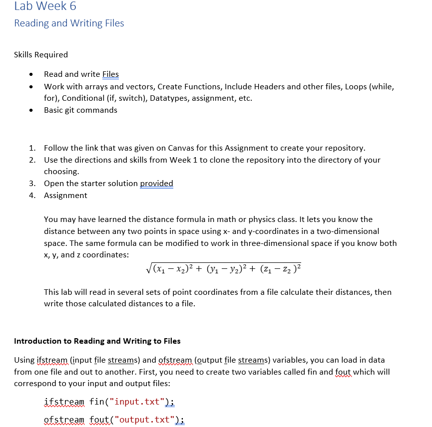 Solved Lab Week 6 Reading and Writing Files Skills Required | Chegg.com