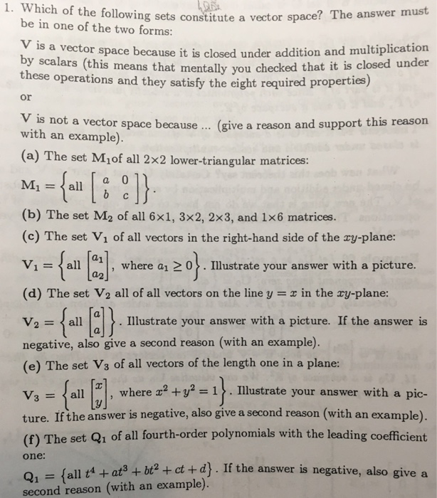 Solved Which Of The Following Sets Constitute A Vector