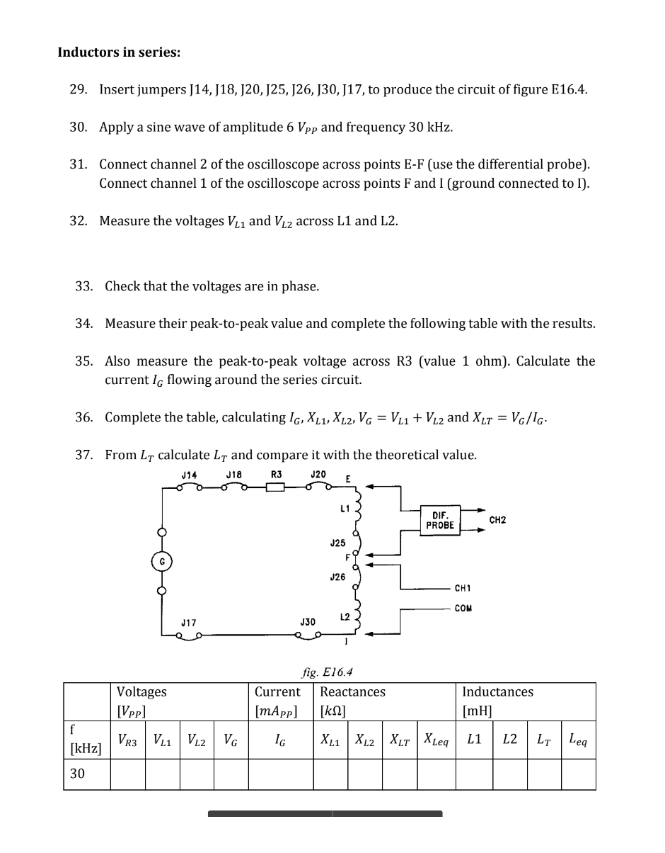 Inductors in series: 29. Insert jumpers J14, J18, | Chegg.com