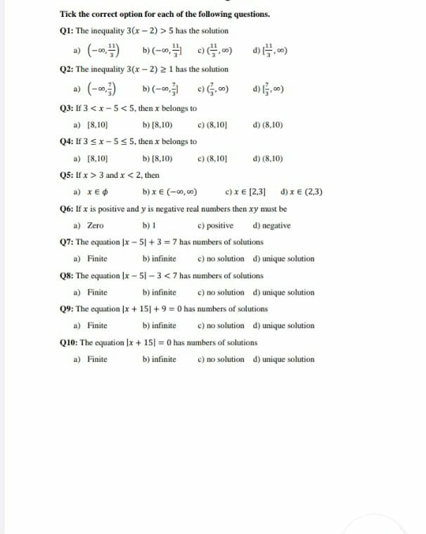 Solved Tick the correct option for each of the following | Chegg.com