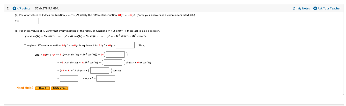 Solved A For What Values Of K Does The Function Y