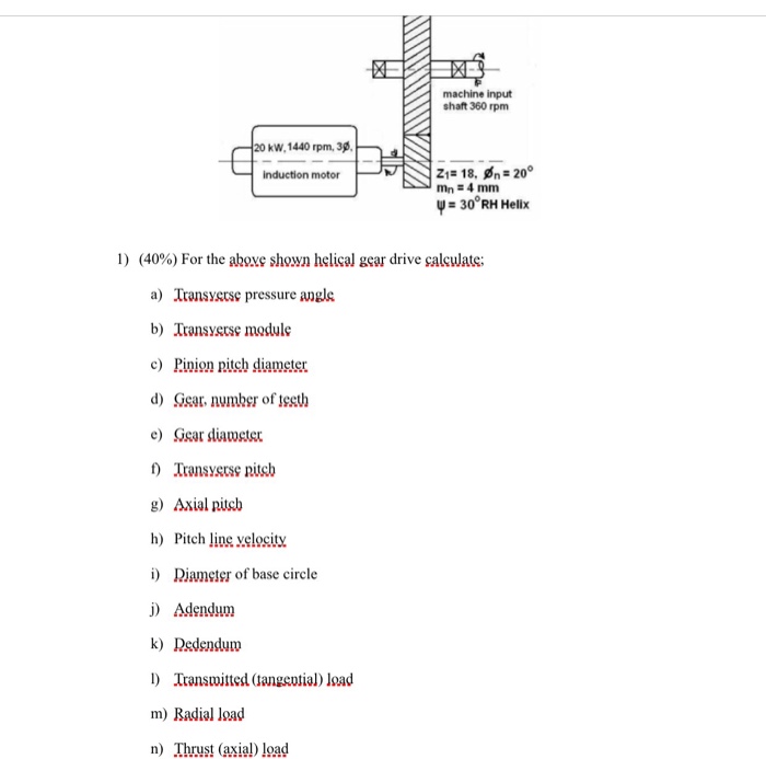 Solved For the above shown helical gear drive calculate