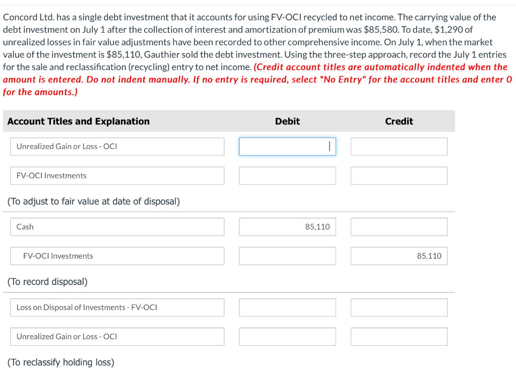 Solved Concord Ltd. has a single debt investment that it