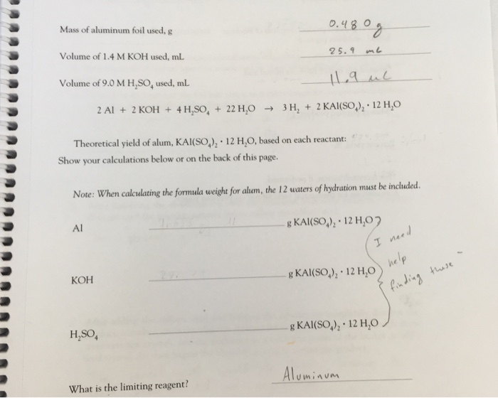 Solved Mass of aluminum foil used, g _________ Volume of