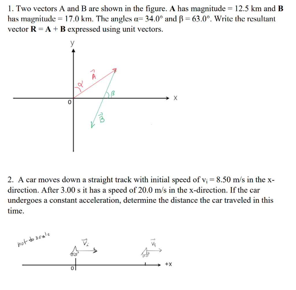 Solved 1. Two vectors A and B are shown in the figure. A has | Chegg.com