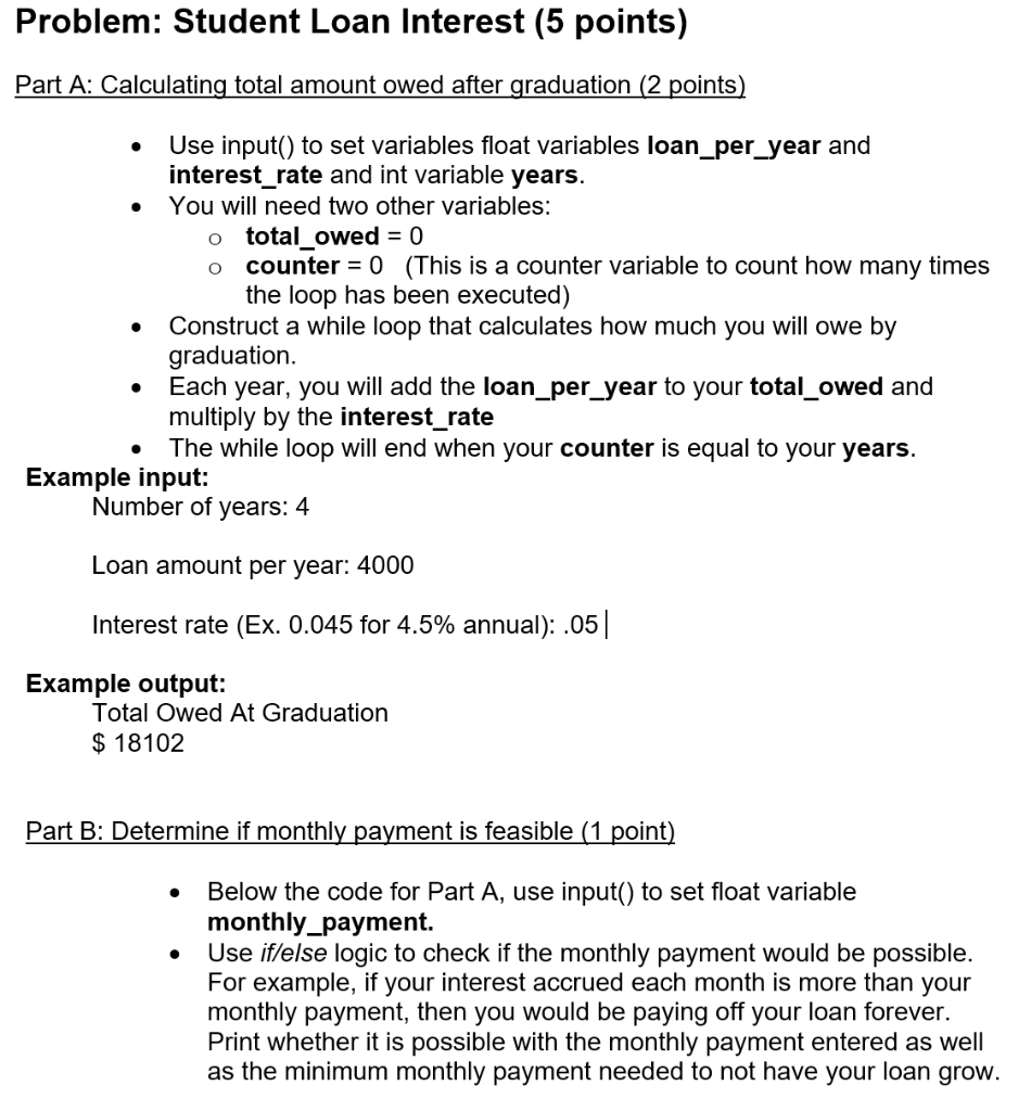 Solved Problem: Student Loan Interest (5 points) Part A