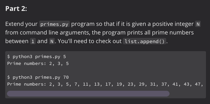 Solved Part 2: Extend your primes.py program so that if it | Chegg.com
