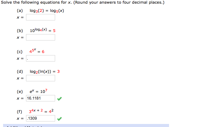 Solved Solve the following equations for x. (Round your | Chegg.com