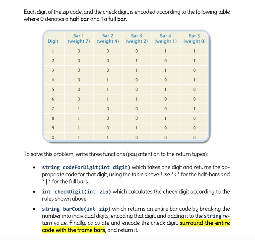 Solved The encoding scheme for a fivedigit zip code is