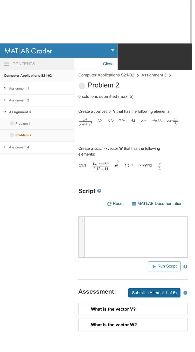 Solved MATLAB Grader E CONTENTS Close Computer Applications | Chegg.com