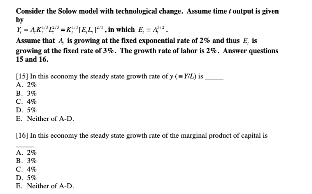 Solved 1/32/3 = Consider the Solow model with technological | Chegg.com