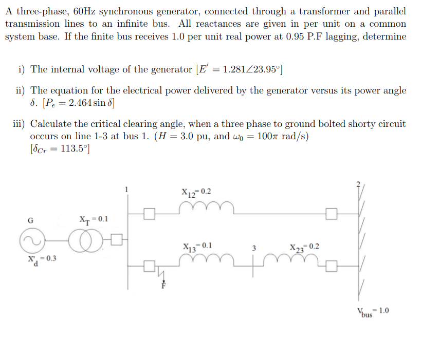 Solved A three-phase, 60Hz synchronous generator, connected | Chegg.com