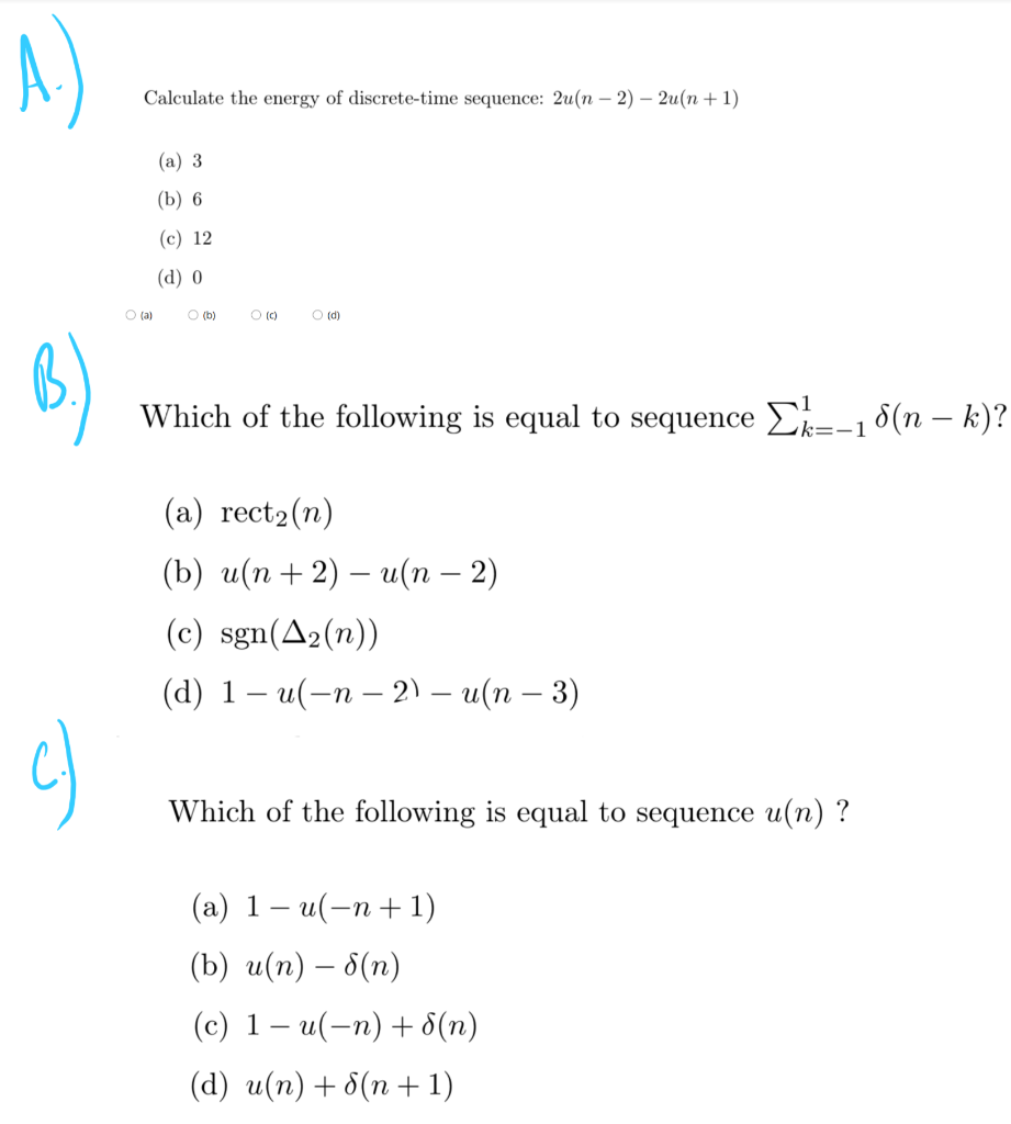 Solved Calculate The Energy Of Discrete Time Sequence 2u Chegg Com