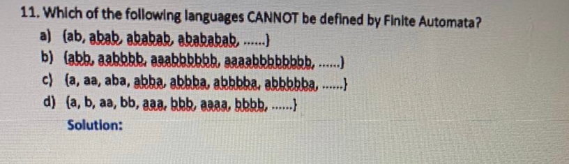 Solved 11. Which of the following languages CANNOT be | Chegg.com