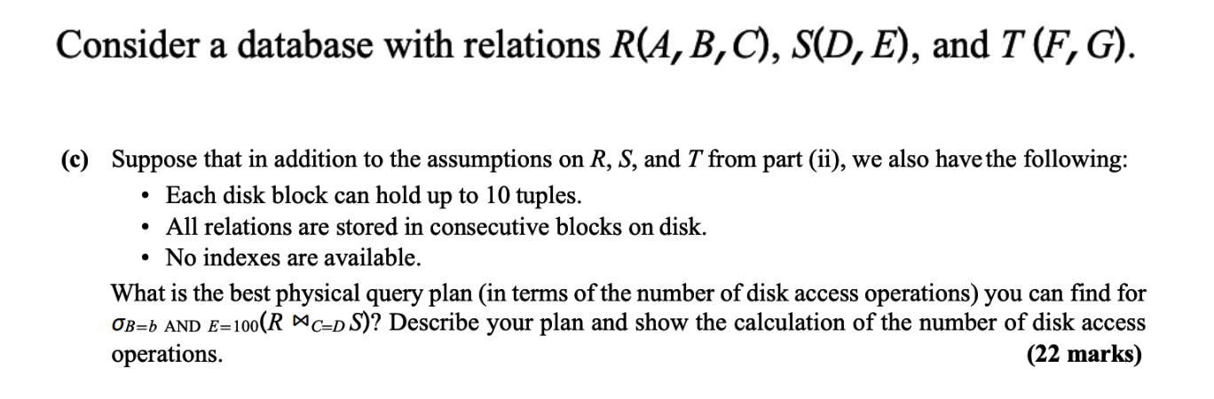 Solved Consider A Database With Relations R(A, B,C), S(D, | Chegg.com