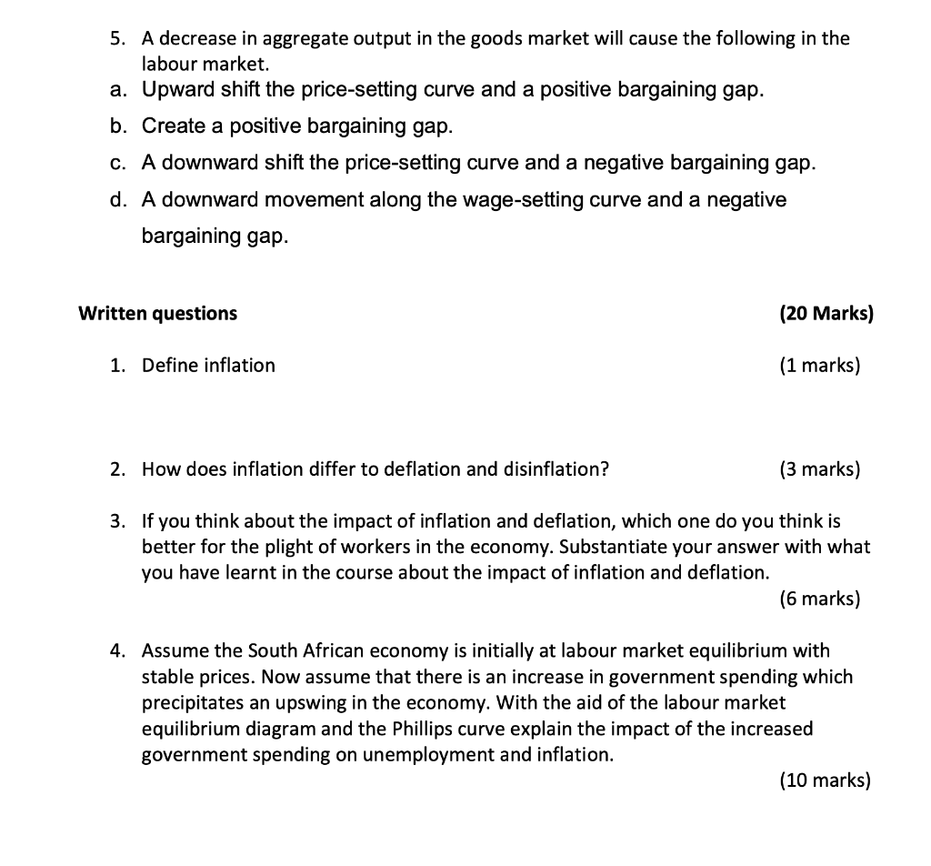 Solved 5. A decrease in aggregate output in the goods market | Chegg.com