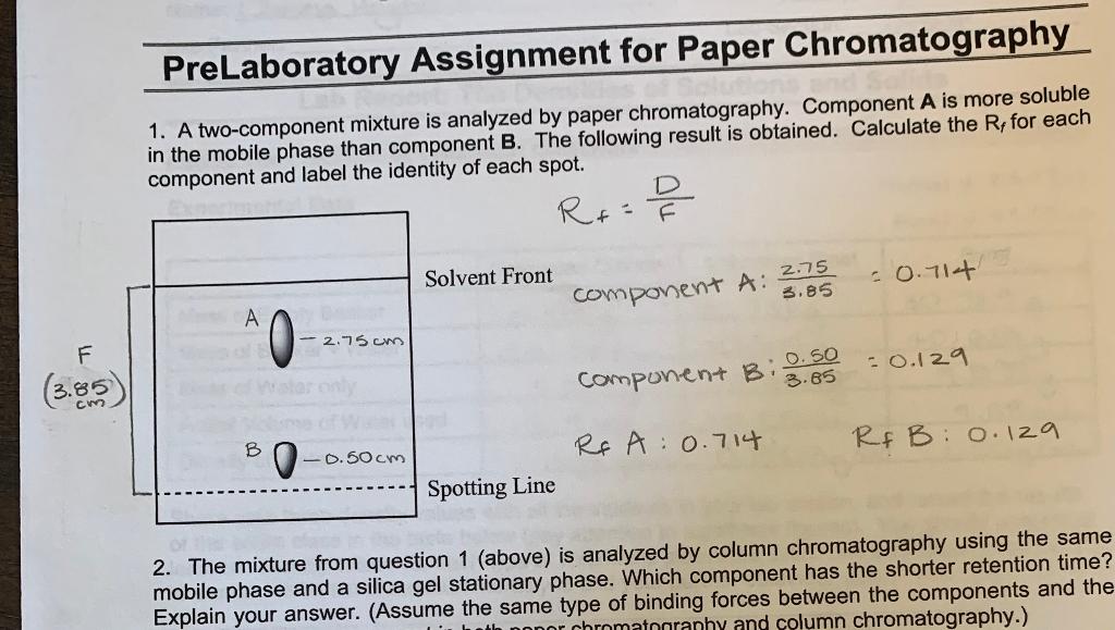 Solved PreLaboratory Assignment for Paper Chromatography 1.