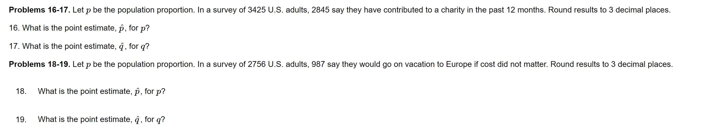 Solved Problems 16-17. Let p be the population proportion. | Chegg.com