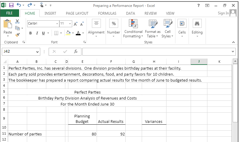 Solved ? का 5 x Preparing a Performance Report - Excel | Chegg.com
