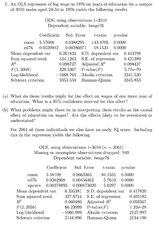 1-an-ols-regression-of-log-wage-in-1976-on-years-chegg