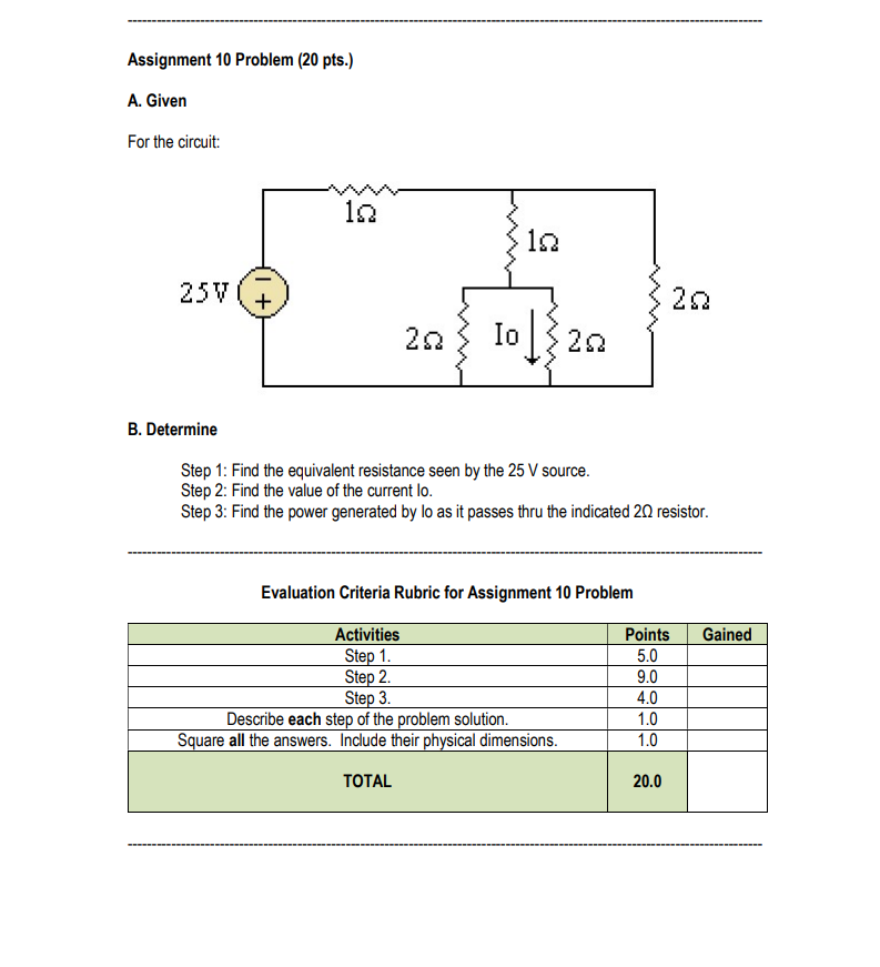 Solved Assignment 10 Problem (20 pts.) A. Given For the | Chegg.com