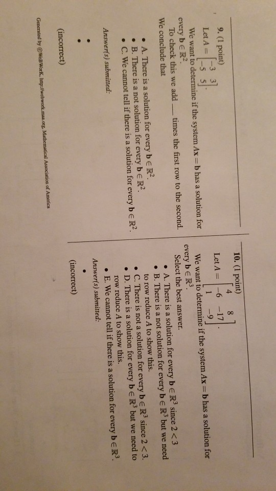 Solved 9. (1 point) Let A 5 5 We want to determine if the | Chegg.com
