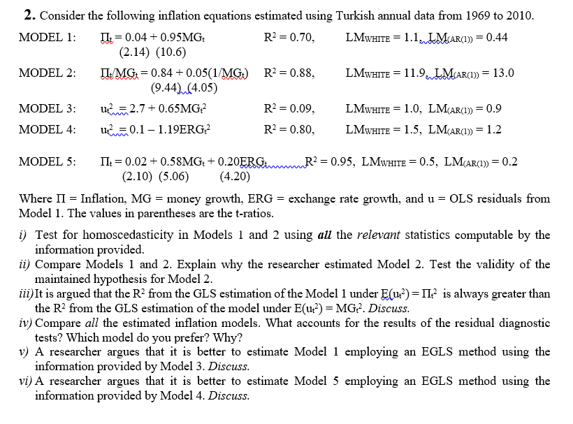 Solved = 2. Consider the following inflation equations | Chegg.com