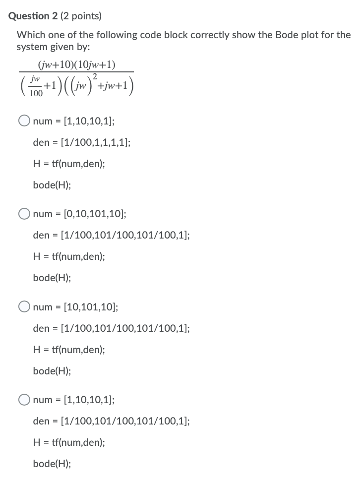 Solved Question 2 (2 points) Which one of the following code | Chegg.com