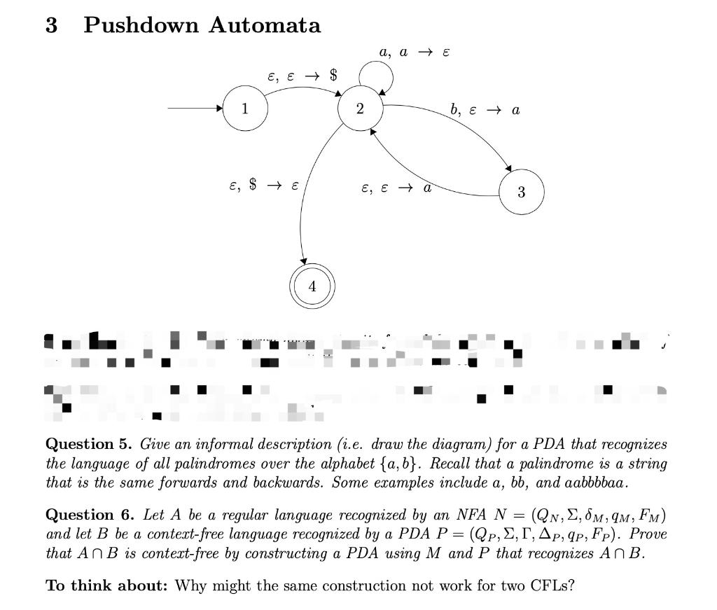 Solved 3 Pushdown Automata a, a 6 E, E + $ 1 2 6, ε - α E, $ | Chegg.com