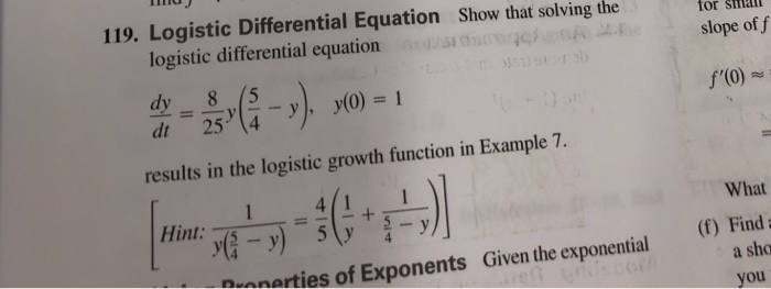 Solved 119. Logistic Differential Equation Show that solving | Chegg.com