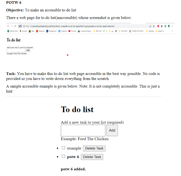 Solved Objective: To make an accessible to-do list There a | Chegg.com