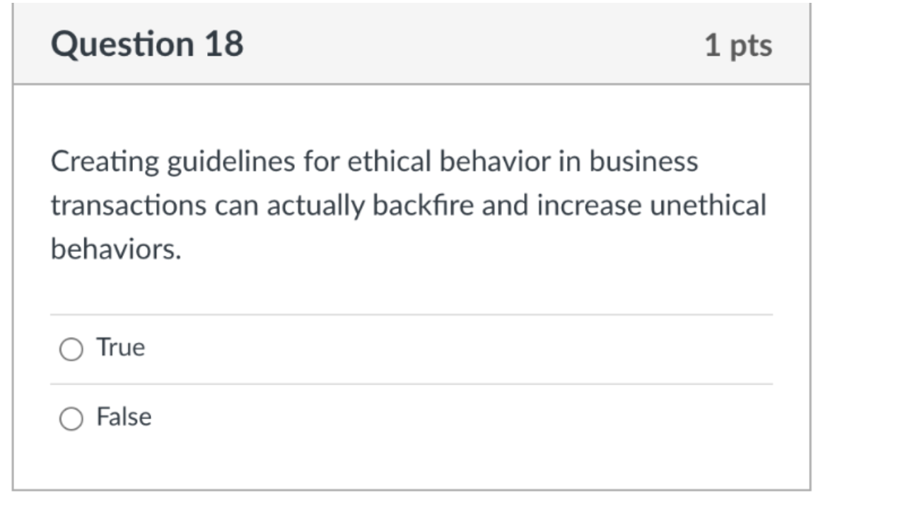 Solved Question 17 1 pts All people act unethically at | Chegg.com